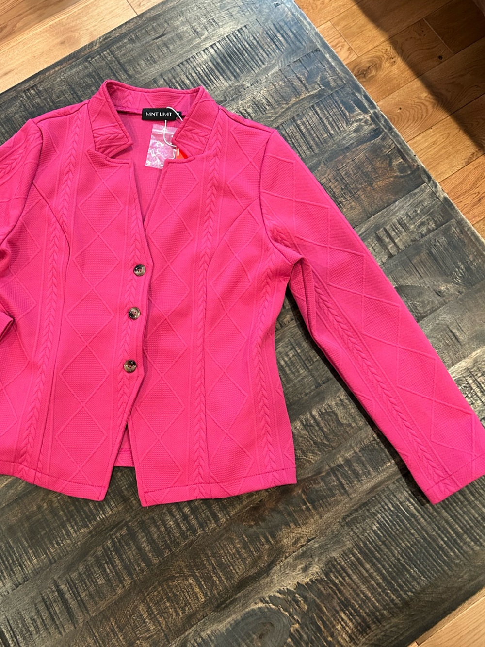 Blazer Jacket Stand Notched Collar Pink Medium Textured Ponte Stretch NWT